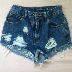 Vintage high rise distressed denim shorts